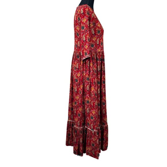 Arhaa Red Paisley Viscose Fit & Flare 3/4 Sleeve Boho Ethnic Maxi Dress Size S - Picture 3 of 12